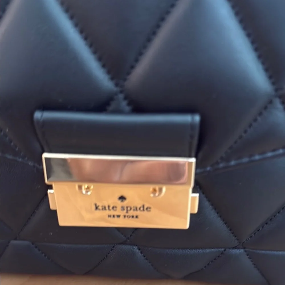 KATE SPADE - LIKE NEW Black Quilted Shoulder Bag with Gold Chain Strap - Picture 3 of 4